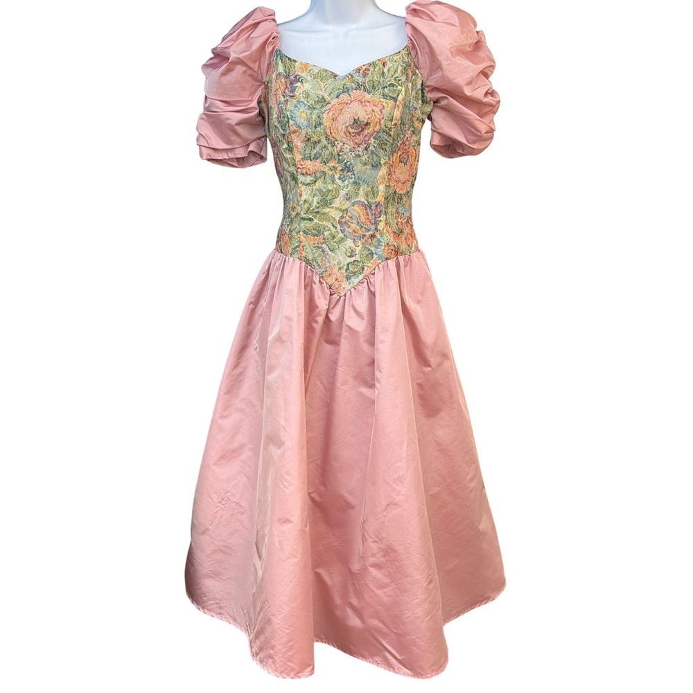 80s House of Bianchi Floral Tapestry Dress Regencycore Princesscore Romantic